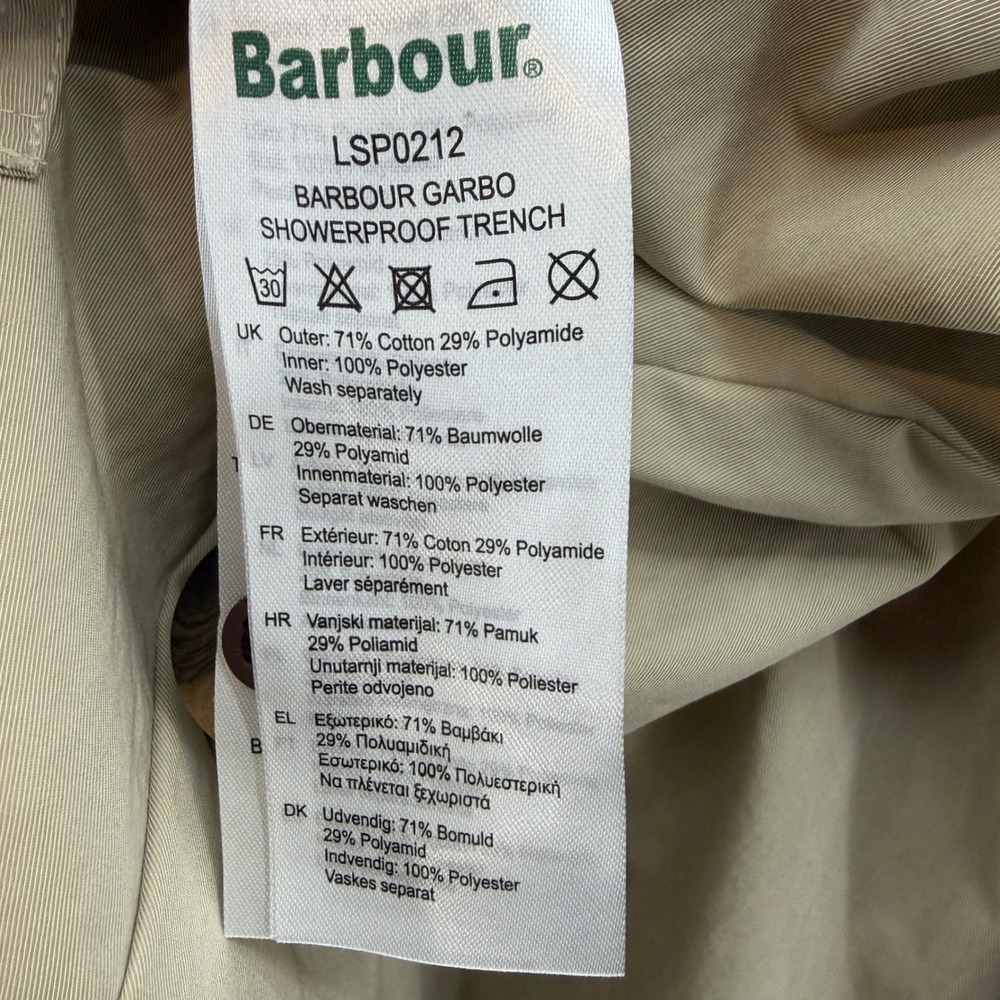 Barbour Garbo Showerproof Trench Coat Womens Size 8 Beige New Long Belted Jacket - Picture 5 of 12